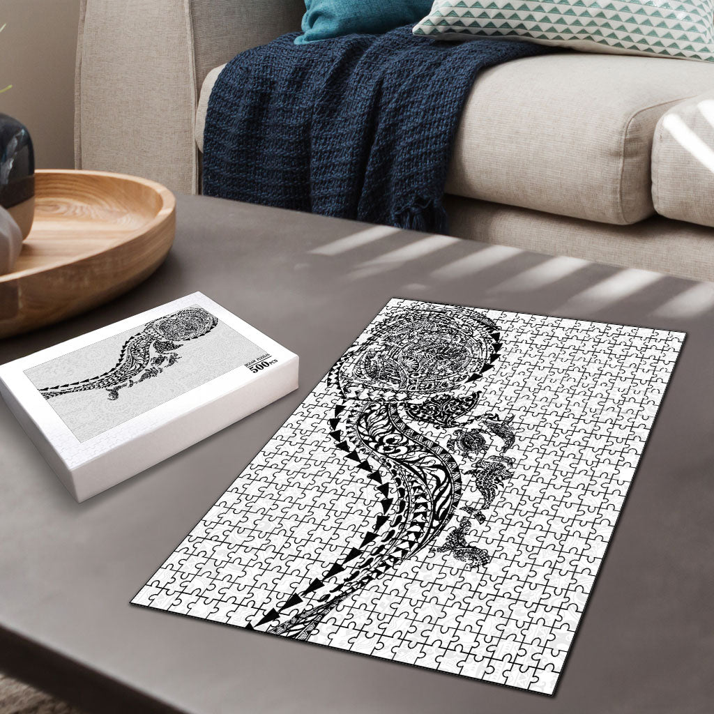 Hawaiian Kakau Tribal Sea Animals Tattoos Puzzle White Color