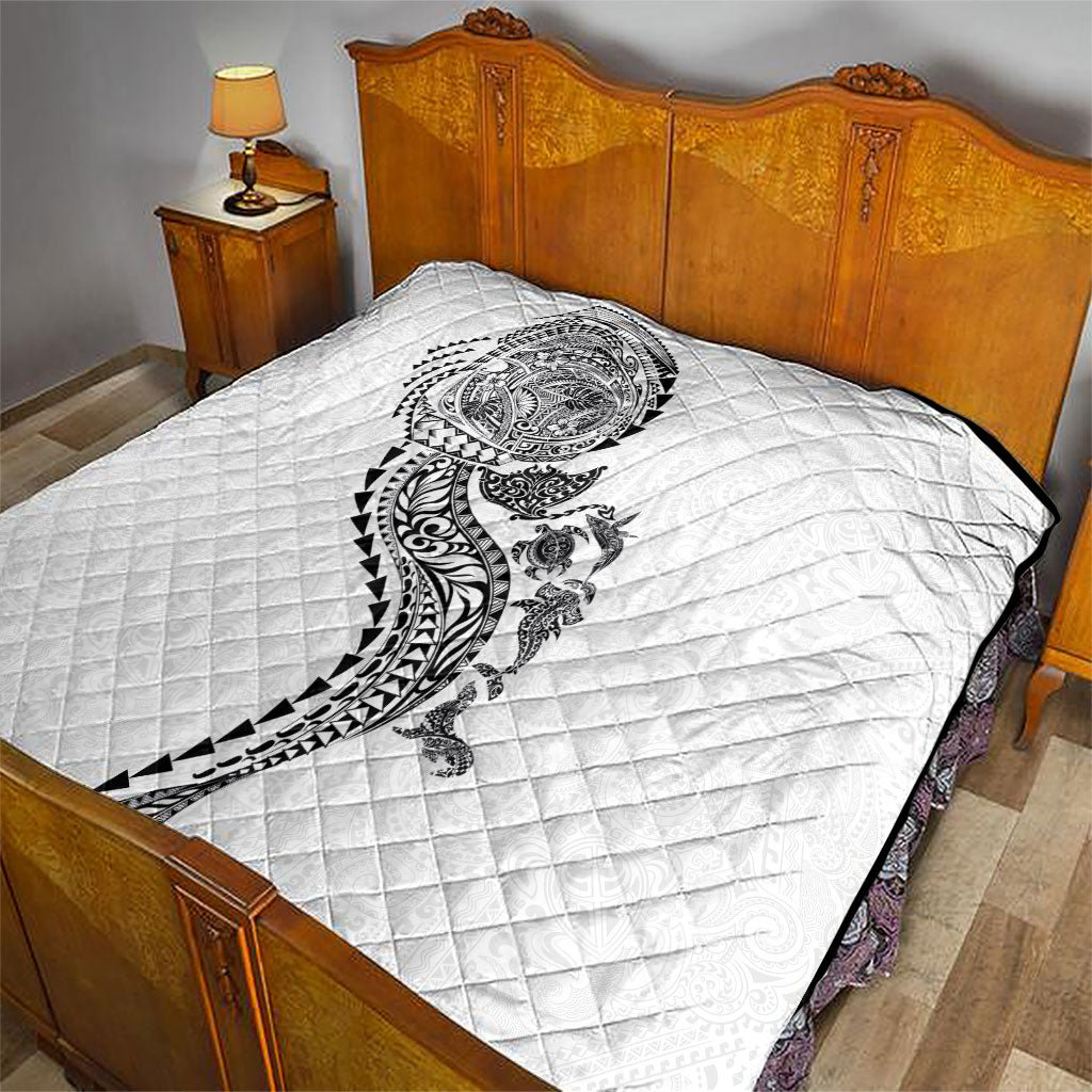 Hawaiian Kakau Tribal Sea Animals Tattoos Quilt White Color