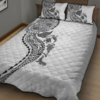 Hawaiian Kakau Tribal Sea Animals Tattoos Quilt Bed Set White Color