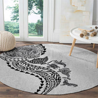 Hawaiian Kakau Tribal Sea Animals Tattoos Round Carpet White Color