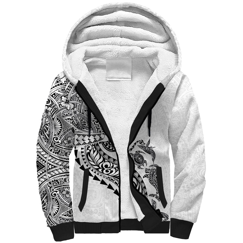 Hawaiian Kakau Tribal Sea Animals Tattoos Sherpa Hoodie White Color LT03 Unisex White - Polynesian Pride