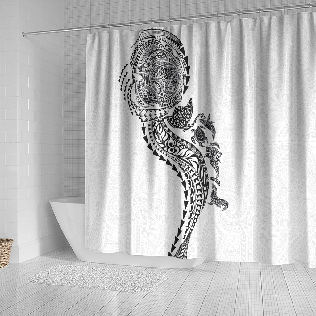 Hawaiian Kakau Tribal Sea Animals Tattoos Shower Curtain White Color
