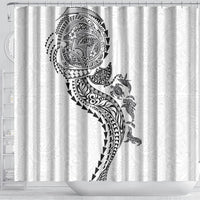 Hawaiian Kakau Tribal Sea Animals Tattoos Shower Curtain White Color
