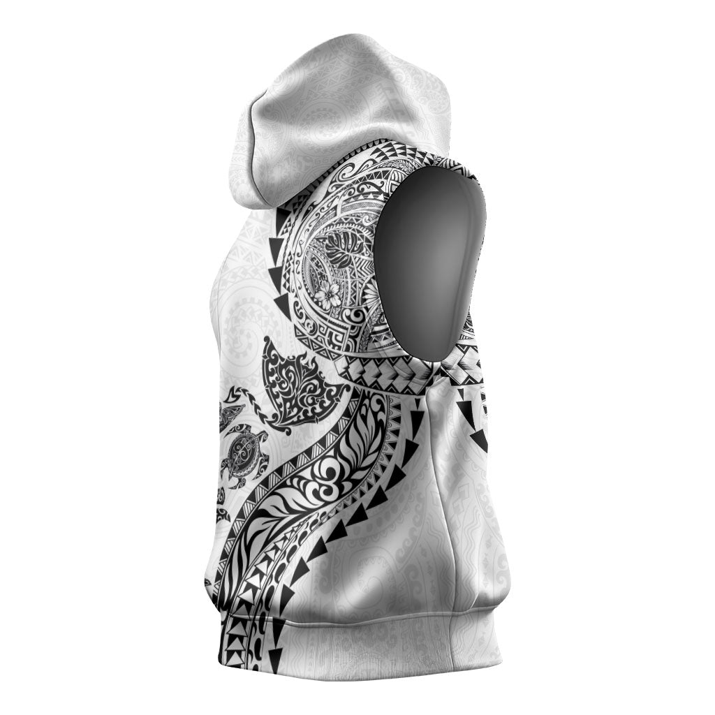 Hawaiian Kakau Tribal Sea Animals Tattoos Sleeveless Hoodie White Color LT03 - Polynesian Pride