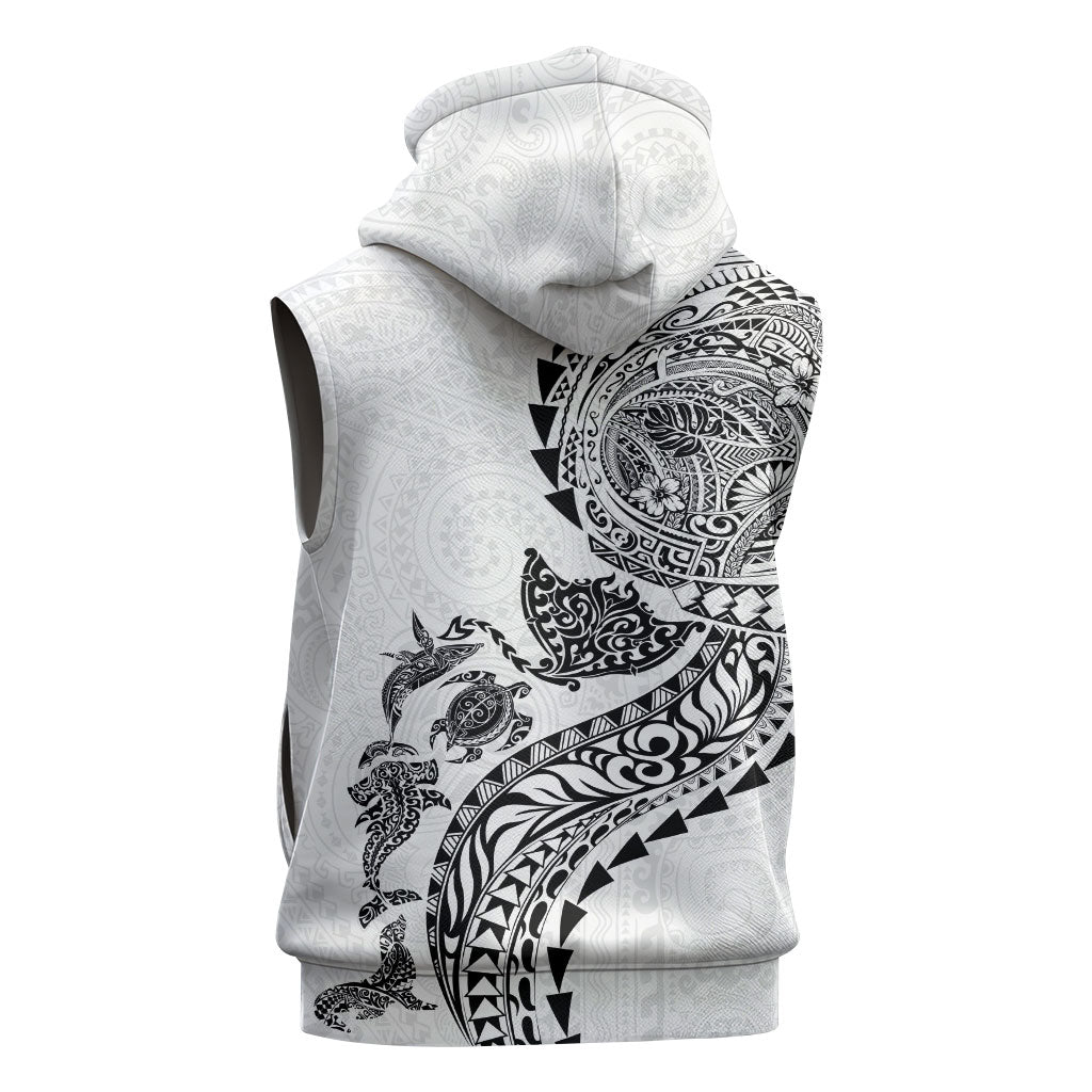 Hawaiian Kakau Tribal Sea Animals Tattoos Sleeveless Zip Hoodie White Color LT03 - Polynesian Pride
