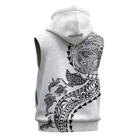 Hawaiian Kakau Tribal Sea Animals Tattoos Sleeveless Zip Hoodie White Color LT03 - Polynesian Pride