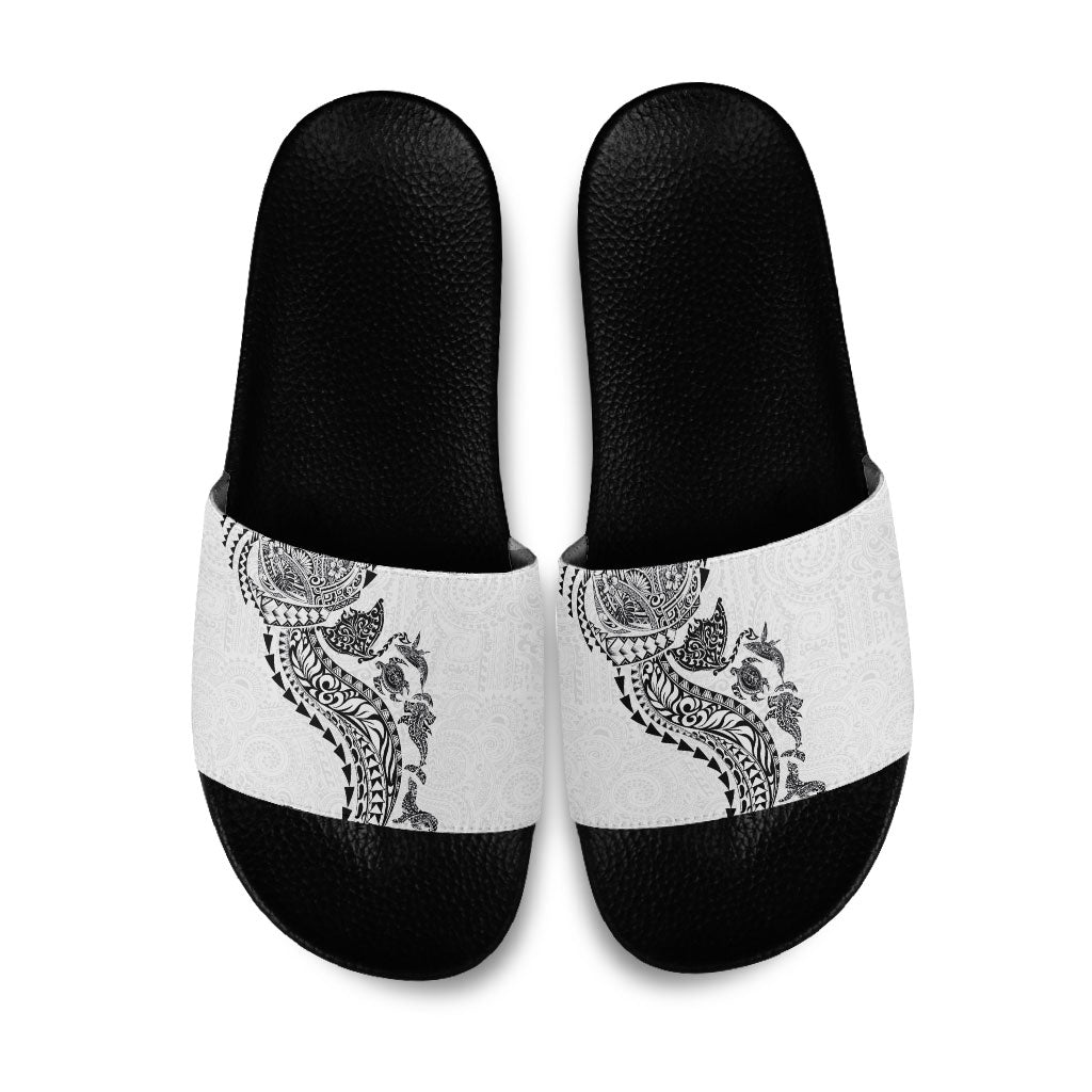 Hawaiian Kakau Tribal Sea Animals Tattoos Slide Sandals White Color