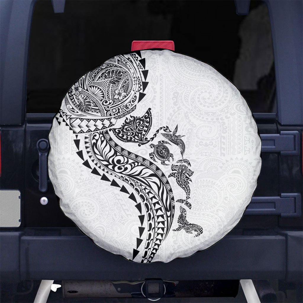 Hawaiian Kakau Tribal Sea Animals Tattoos Spare Tire Cover White Color LT03 No hole White - Polynesian Pride