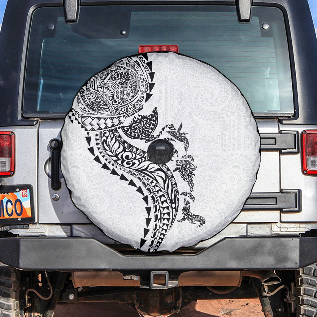 Hawaiian Kakau Tribal Sea Animals Tattoos Spare Tire Cover White Color LT03 White - Polynesian Pride