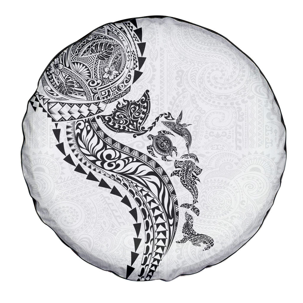 Hawaiian Kakau Tribal Sea Animals Tattoos Spare Tire Cover White Color LT03 - Polynesian Pride