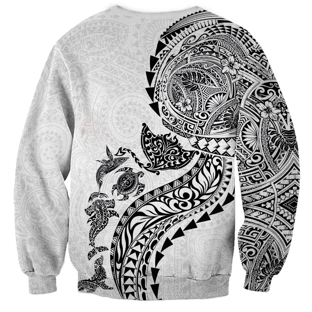 Hawaiian Kakau Tribal Sea Animals Tattoos Sweatshirt White Color LT03 - Polynesian Pride