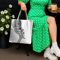 Hawaiian Kakau Tribal Sea Animals Tattoos Tote Bag White Color