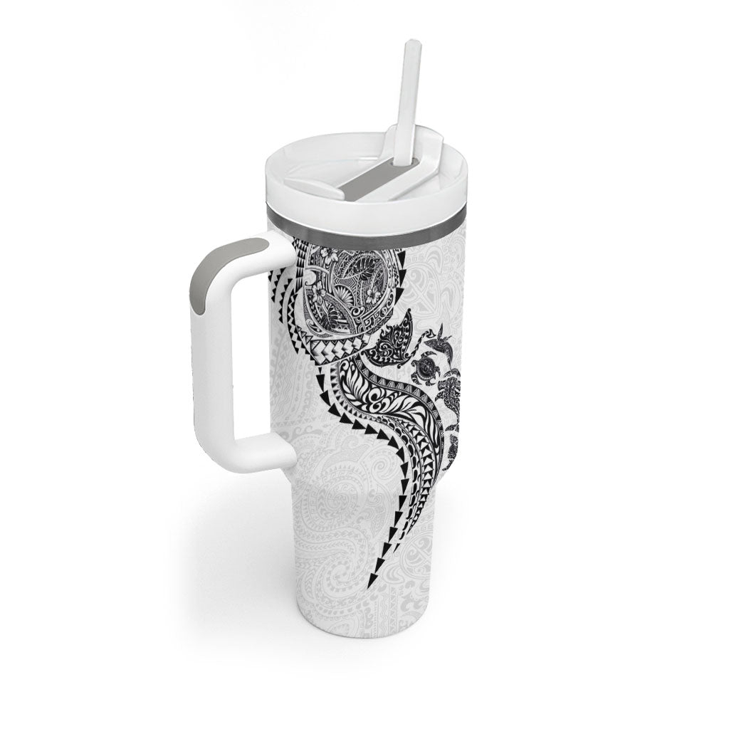Hawaiian Kakau Tribal Sea Animals Tattoos Tumbler With Handle White Color