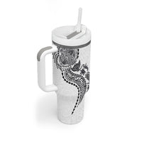 Hawaiian Kakau Tribal Sea Animals Tattoos Tumbler With Handle White Color