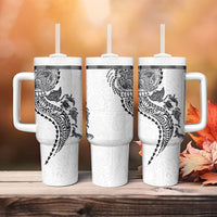 Hawaiian Kakau Tribal Sea Animals Tattoos Tumbler With Handle White Color
