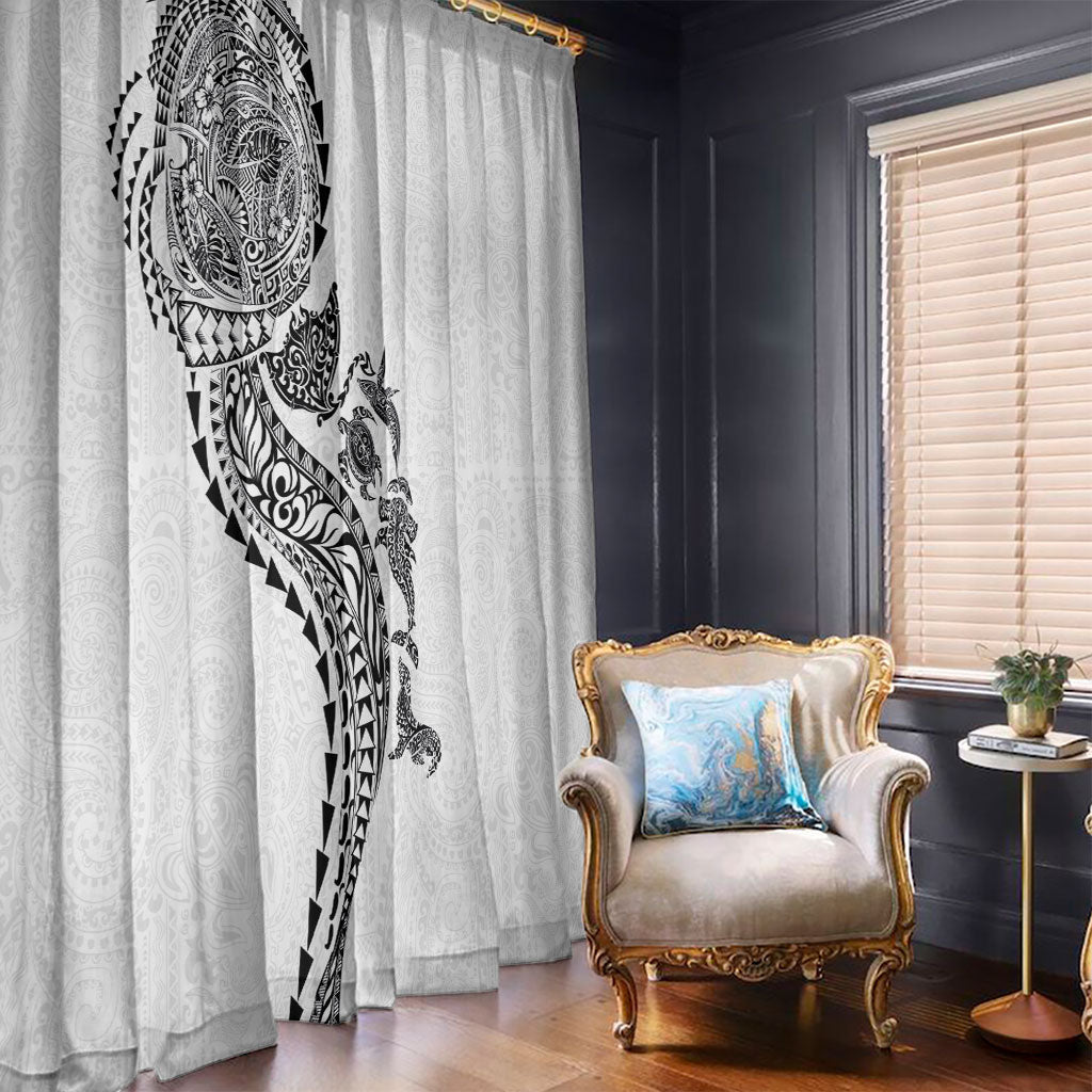 Hawaiian Kakau Tribal Sea Animals Tattoos Window Curtain White Color