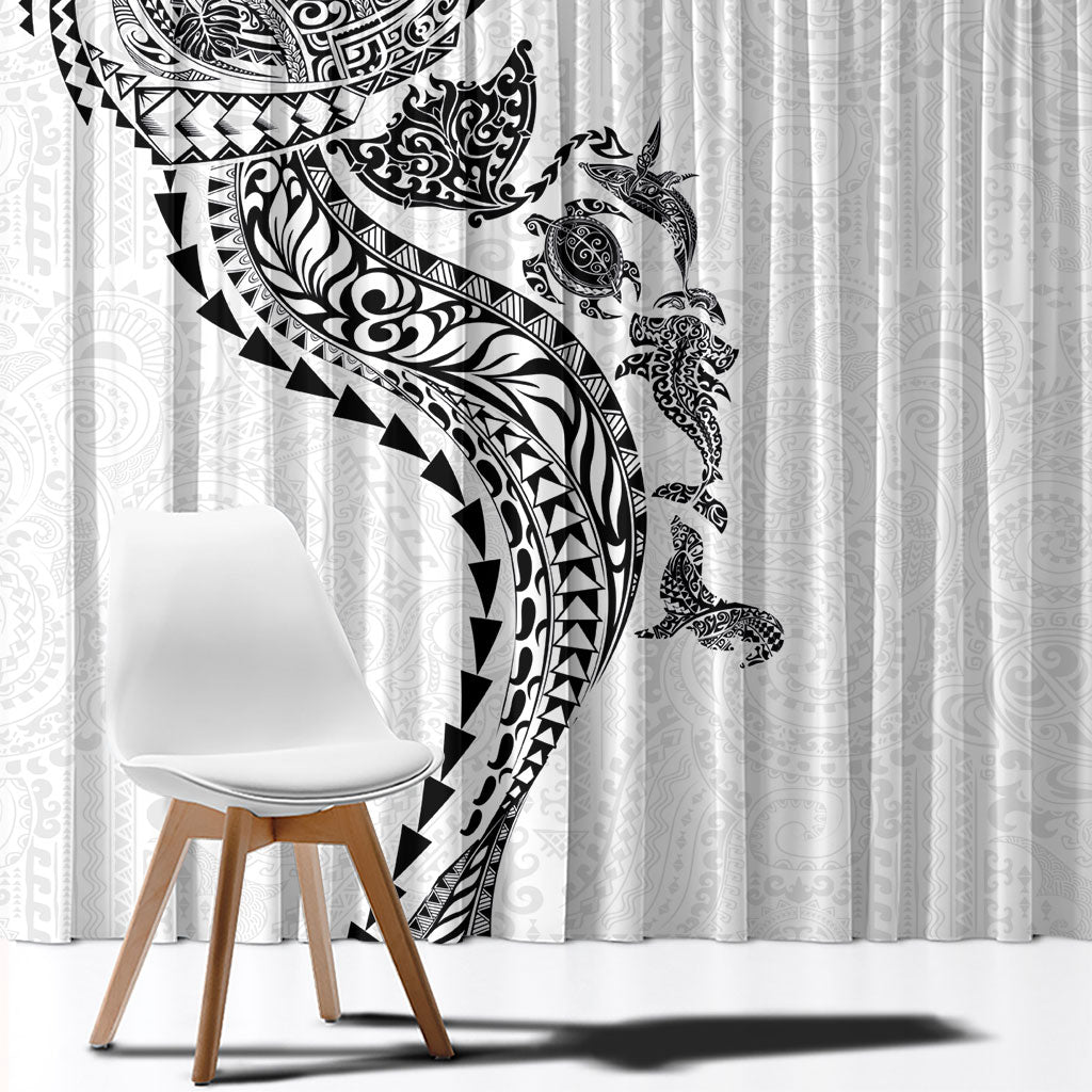 Hawaiian Kakau Tribal Sea Animals Tattoos Window Curtain White Color