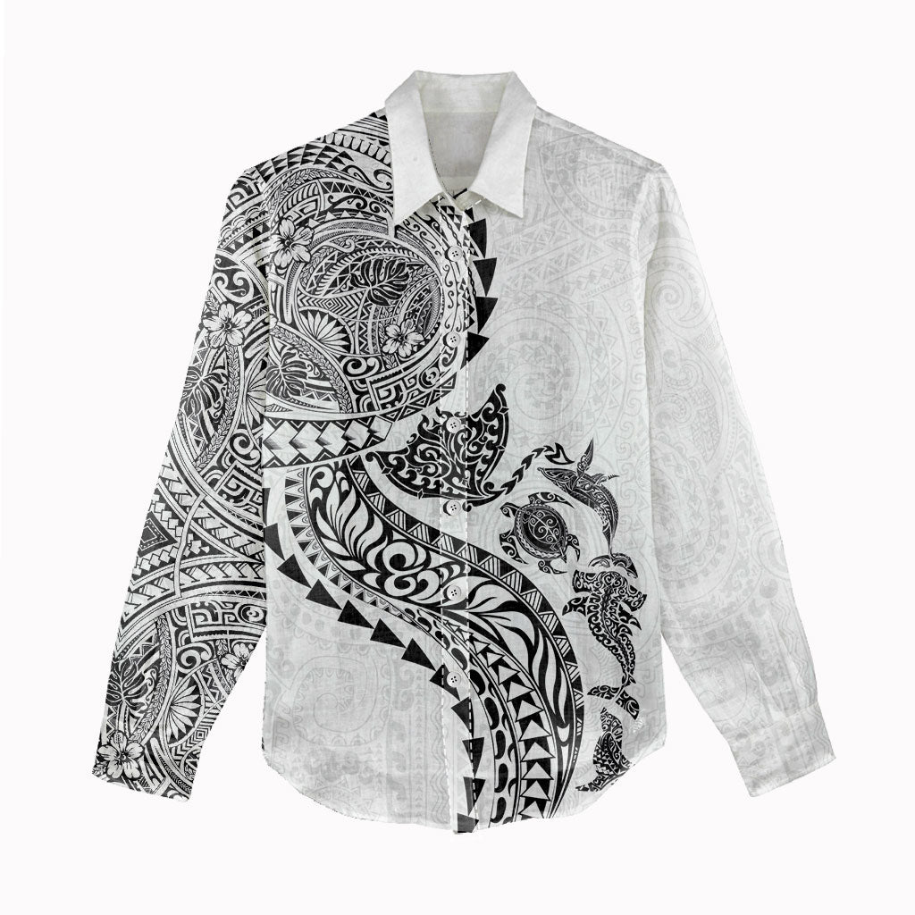 Hawaiian Kakau Tribal Sea Animals Tattoos Women Casual Shirt White Color LT03 - Polynesian Pride