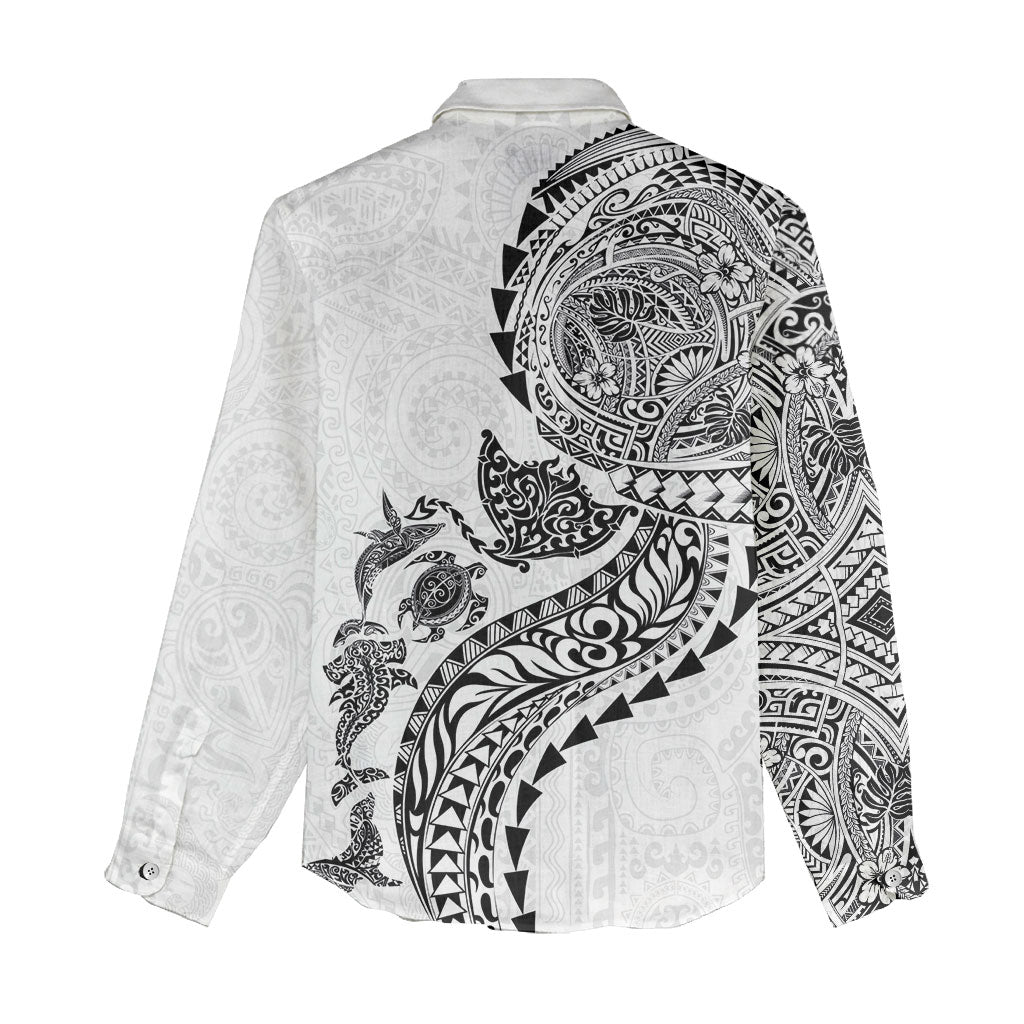 Hawaiian Kakau Tribal Sea Animals Tattoos Women Casual Shirt White Color LT03 - Polynesian Pride
