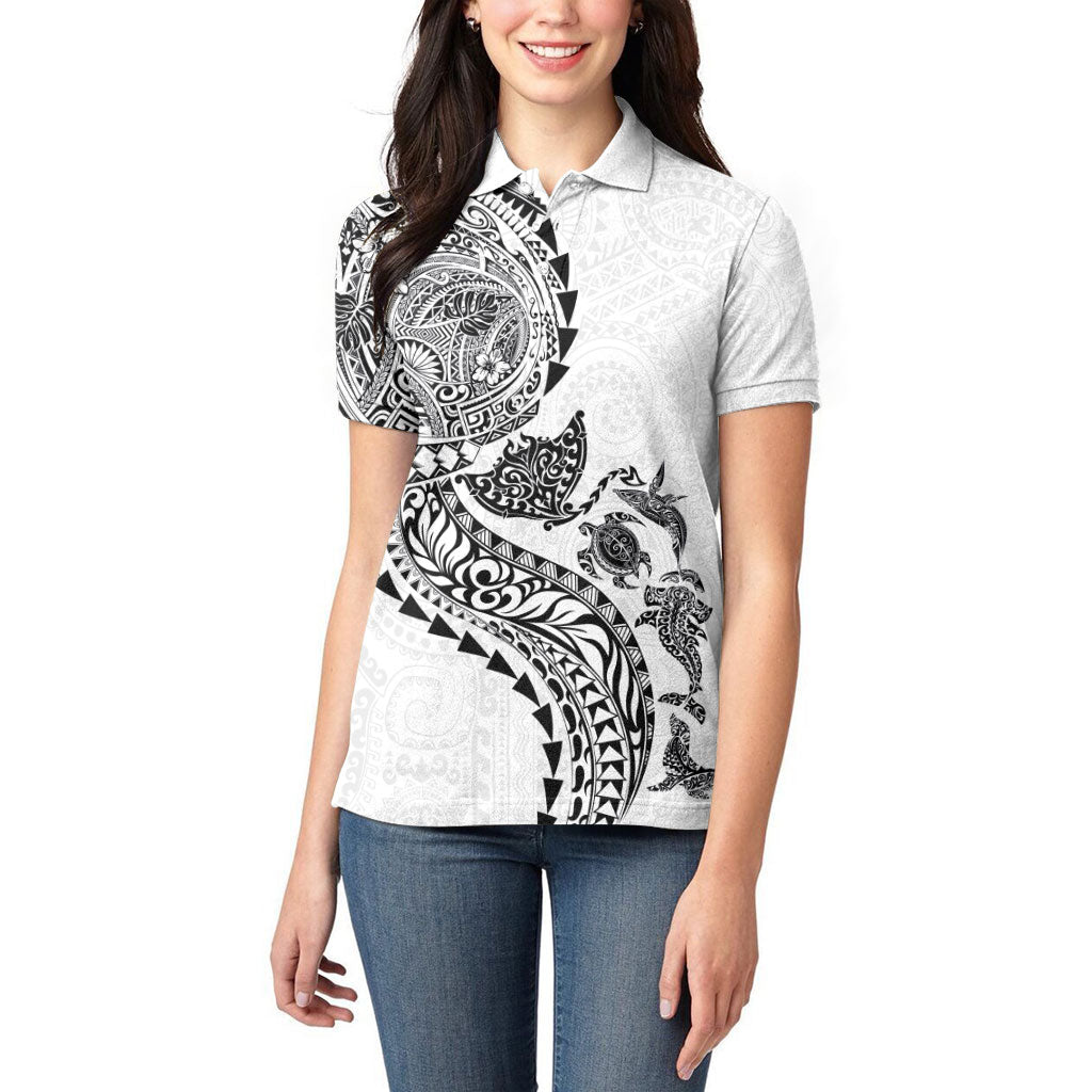 Hawaiian Kakau Tribal Sea Animals Tattoos Women Polo Shirt White Color LT03 - Polynesian Pride