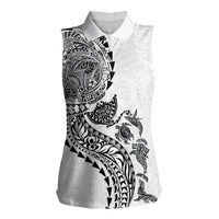 Hawaiian Kakau Tribal Sea Animals Tattoos Women Sleeveless Polo Shirt White Color LT03 Female White - Polynesian Pride