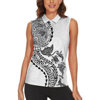 Hawaiian Kakau Tribal Sea Animals Tattoos Women Sleeveless Polo Shirt White Color LT03 - Polynesian Pride
