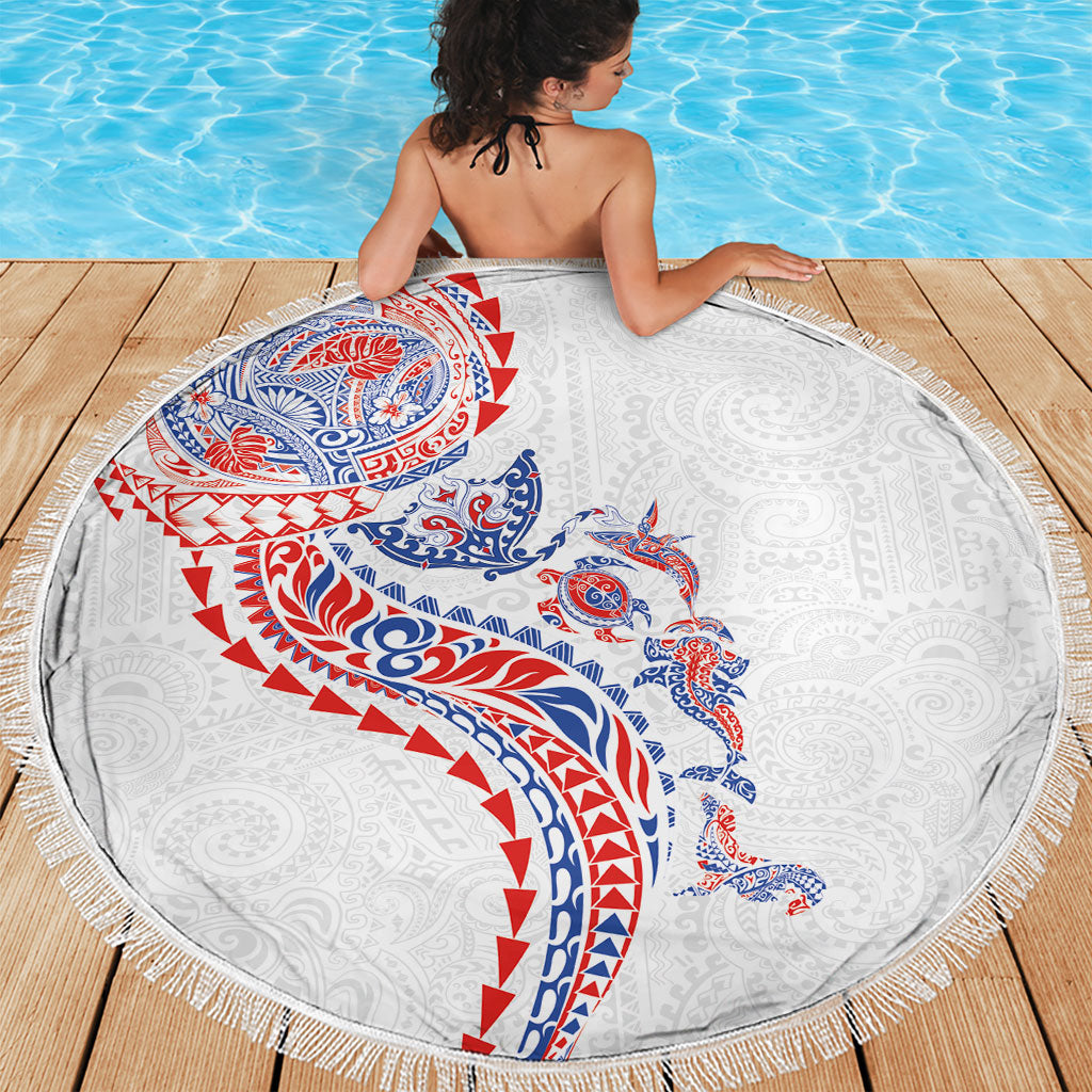 Hawaiian Kakau Tribal Sea Animals Tattoos Beach Blanket Hawaii Flag Color Inspired LT03 - Polynesian Pride