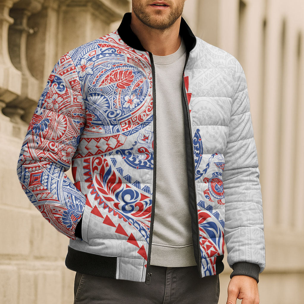 Hawaiian Kakau Tribal Sea Animals Tattoos Bomber Puffer Jacket Hawaii Flag Color Inspired