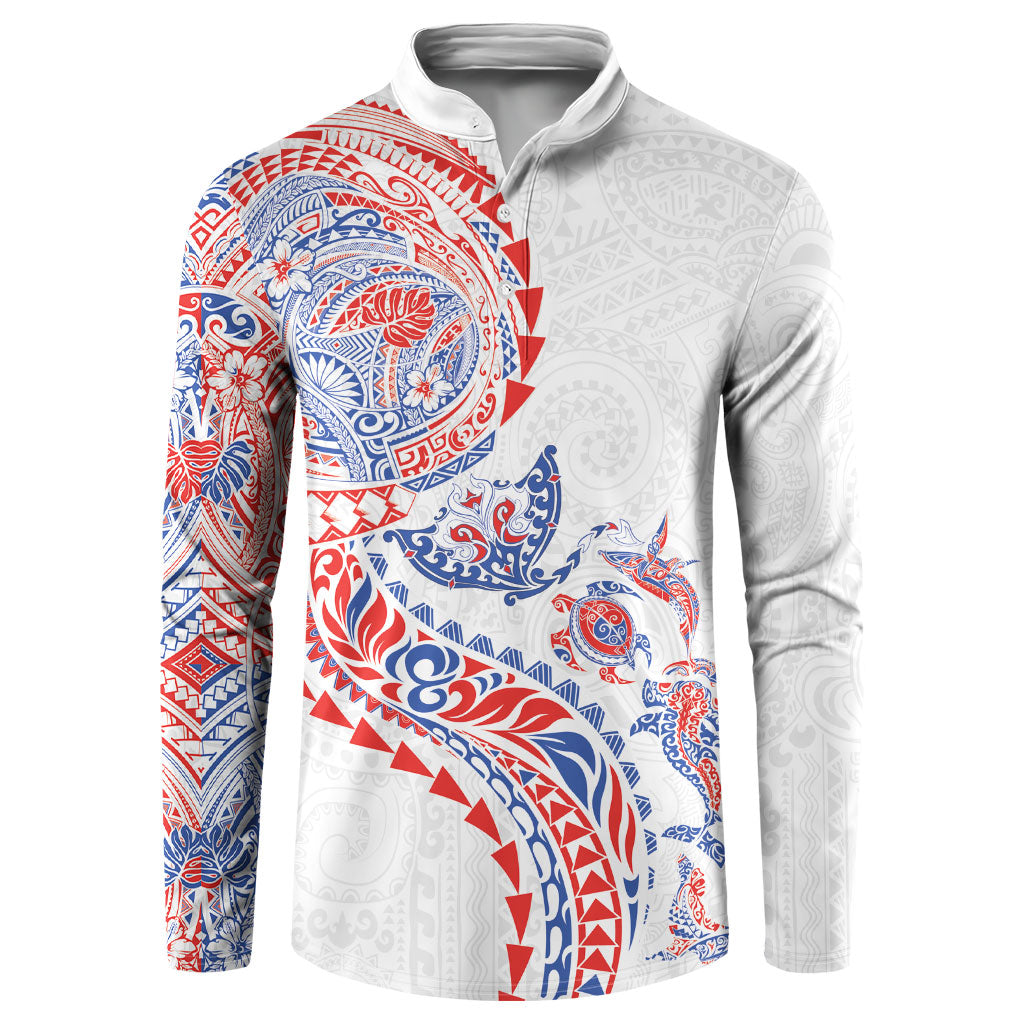 Hawaiian Kakau Tribal Sea Animals Tattoos Button Sweatshirt Hawaii Flag Color Inspired