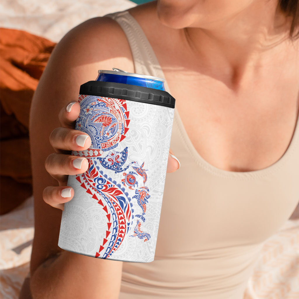 Hawaiian Kakau Tribal Sea Animals Tattoos 4 in 1 Can Cooler Tumbler Hawaii Flag Color Inspired LT03 - Polynesian Pride