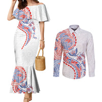 Hawaiian Kakau Tribal Sea Animals Tattoos Couples Matching Mermaid Dress and Long Sleeve Button Shirt Hawaii Flag Color Inspired LT03 Multicolor - Polynesian Pride