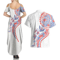Hawaiian Kakau Tribal Sea Animals Tattoos Couples Matching Summer Maxi Dress and Hawaiian Shirt Hawaii Flag Color Inspired LT03 - Polynesian Pride