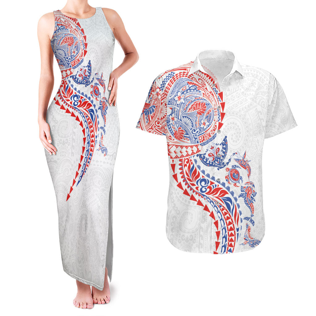 Hawaiian Kakau Tribal Sea Animals Tattoos Couples Matching Tank Maxi Dress and Hawaiian Shirt Hawaii Flag Color Inspired LT03 Multicolor - Polynesian Pride
