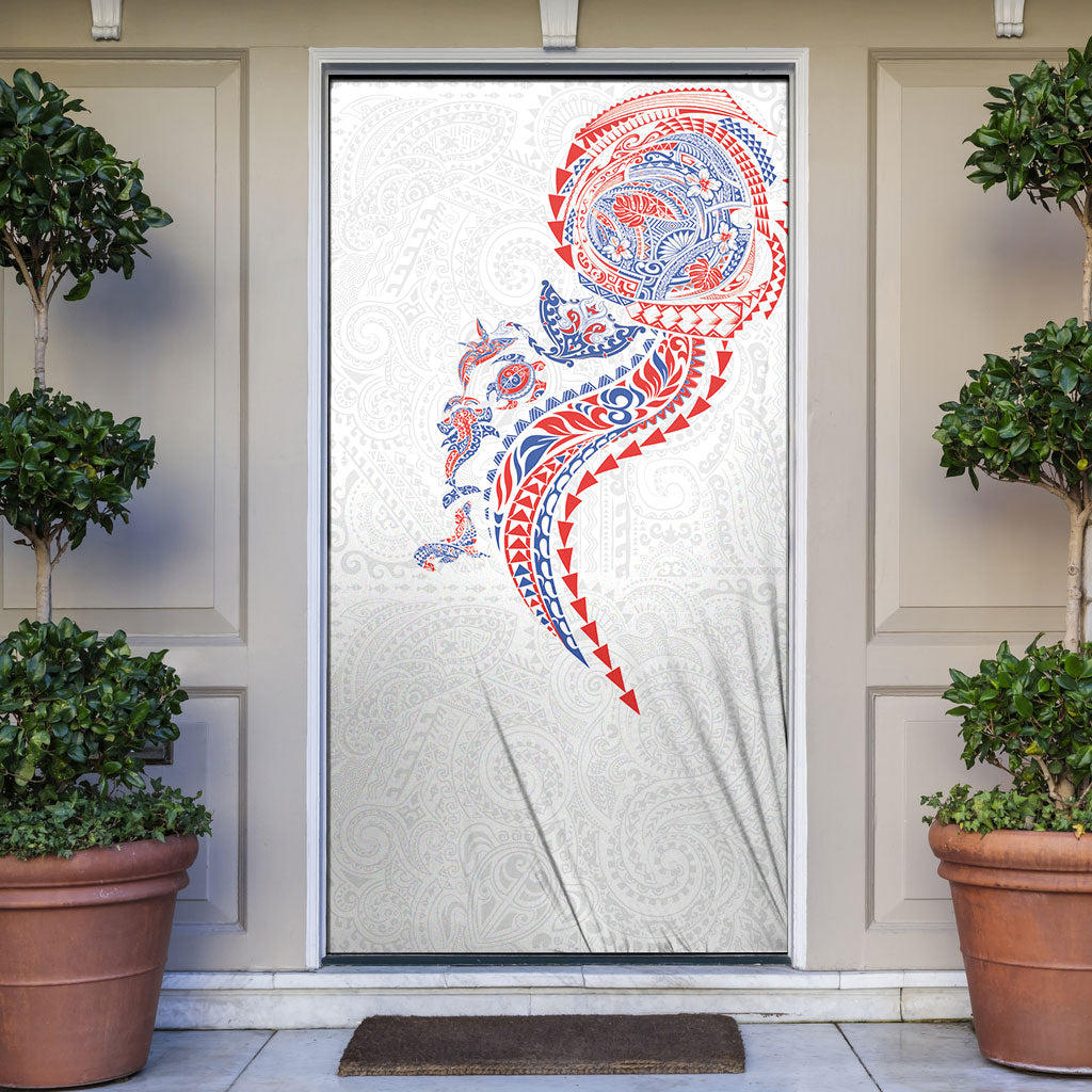 Hawaiian Kakau Tribal Sea Animals Tattoos Door Cover Hawaii Flag Color Inspired LT03 Multicolor - Polynesian Pride