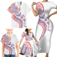 Hawaiian Kakau Tribal Sea Animals Tattoos Family Matching Short Sleeve Bodycon Dress and Hawaiian Shirt Hawaii Flag Color Inspired LT03 - Polynesian Pride
