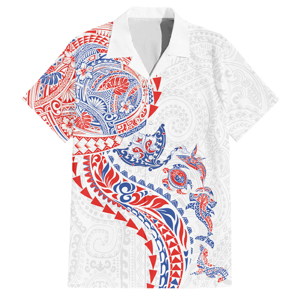 Hawaiian Kakau Tribal Sea Animals Tattoos Family Matching Short Sleeve Bodycon Dress and Hawaiian Shirt Hawaii Flag Color Inspired LT03 Dad's Shirt - Short Sleeve Multicolor - Polynesian Pride