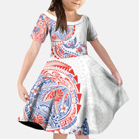 Hawaiian Kakau Tribal Sea Animals Tattoos Family Matching Tank Maxi Dress and Hawaiian Shirt Hawaii Flag Color Inspired LT03 Daughter's Dress Multicolor - Polynesian Pride