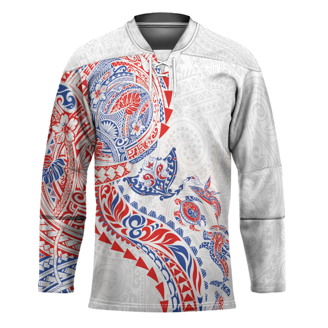 Hawaiian Kakau Tribal Sea Animals Tattoos Hockey Jersey Hawaii Flag Color Inspired LT03 Unisex Multicolor - Polynesian Pride
