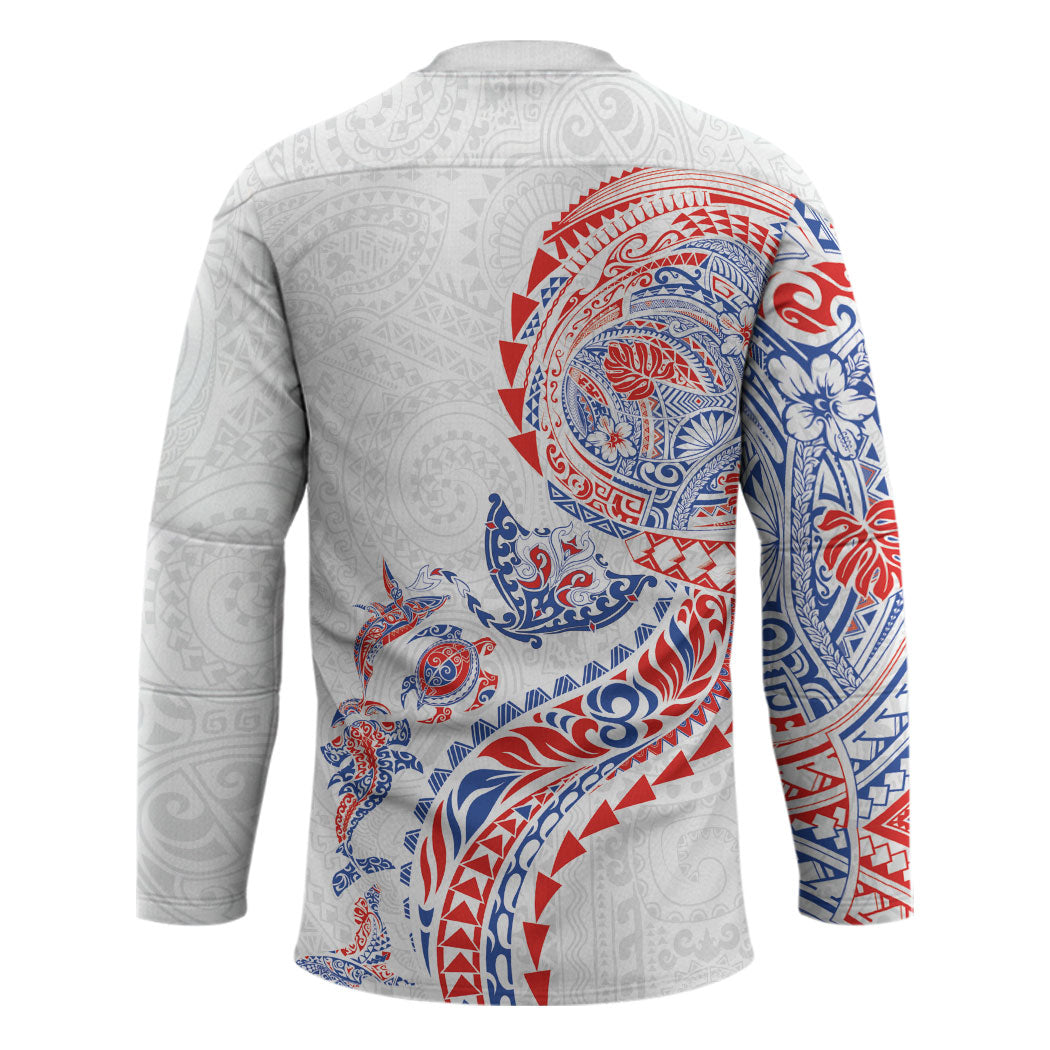 Hawaiian Kakau Tribal Sea Animals Tattoos Hockey Jersey Hawaii Flag Color Inspired LT03 - Polynesian Pride