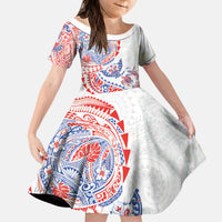 Hawaiian Kakau Tribal Sea Animals Tattoos Kid Short Sleeve Dress Hawaii Flag Color Inspired LT03 KID Multicolor - Polynesian Pride