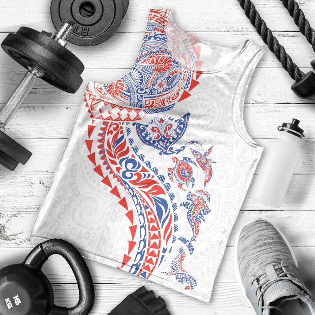 Hawaiian Kakau Tribal Sea Animals Tattoos Men Tank Top Hawaii Flag Color Inspired LT03 - Polynesian Pride