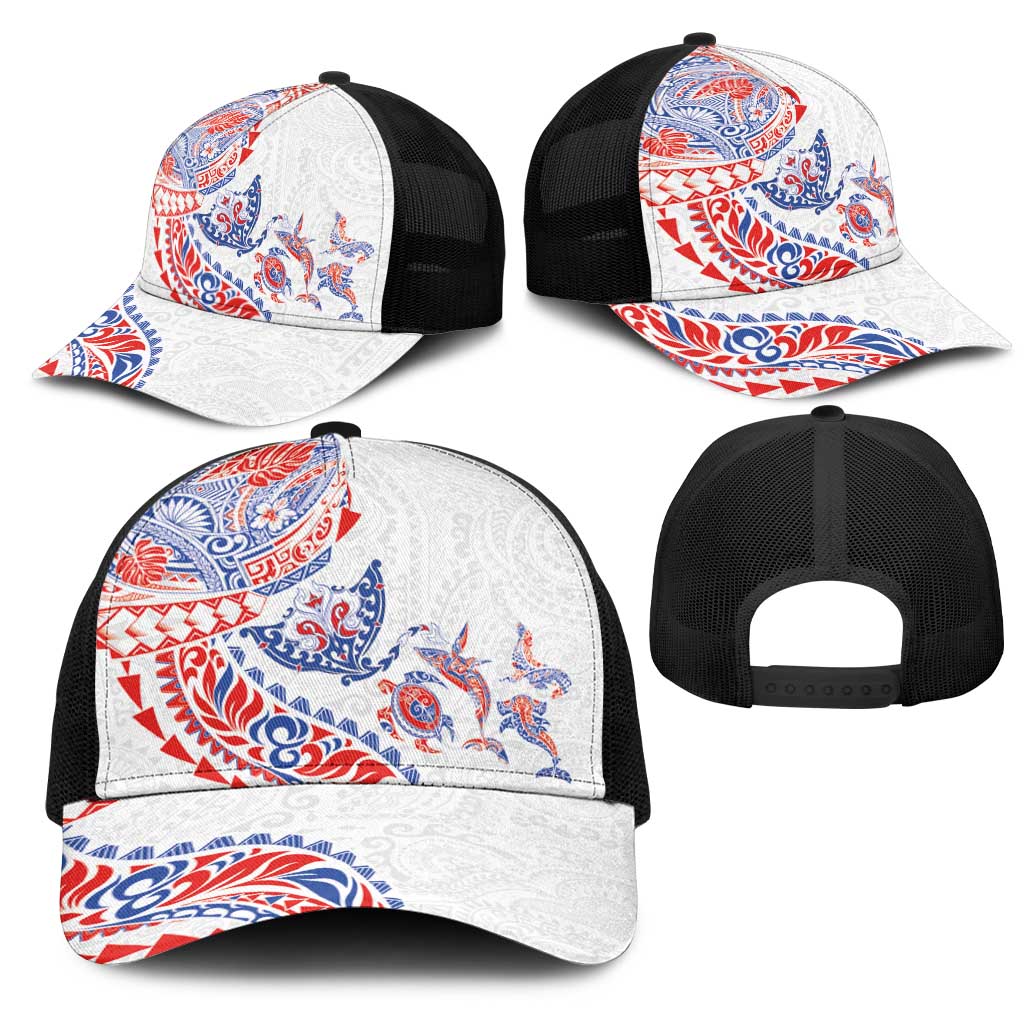 Hawaiian Kakau Tribal Sea Animals Tattoos Mesh Trucker Cap Hawaii Flag Color Inspired LT03 - Polynesian Pride