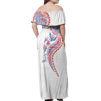 Hawaiian Kakau Tribal Sea Animals Tattoos Off Shoulder Maxi Dress Hawaii Flag Color Inspired LT03 - Polynesian Pride