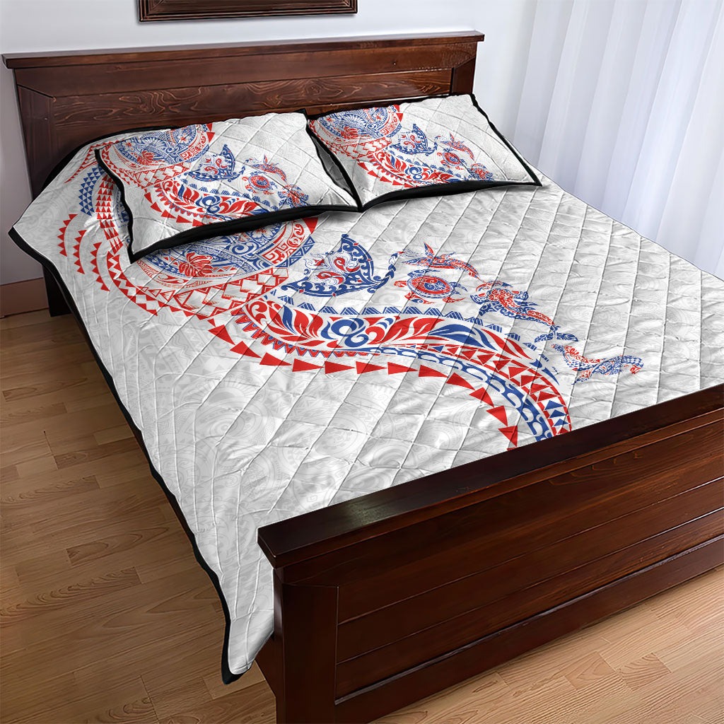 Hawaiian Kakau Tribal Sea Animals Tattoos Quilt Bed Set Hawaii Flag Color Inspired LT03 - Polynesian Pride