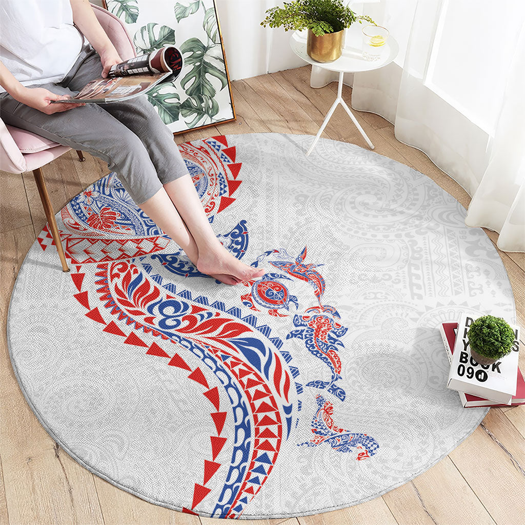 Hawaiian Kakau Tribal Sea Animals Tattoos Round Carpet Hawaii Flag Color Inspired LT03 - Polynesian Pride