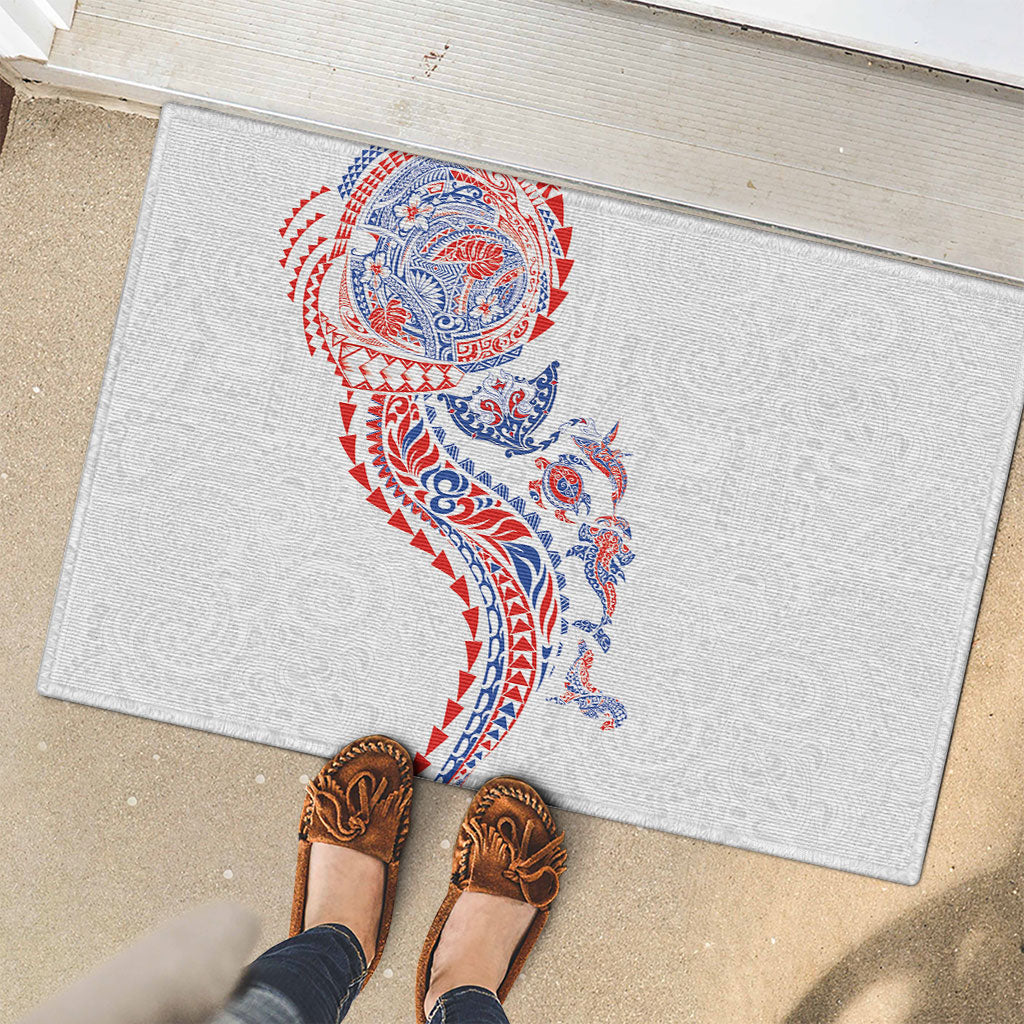 Hawaiian Kakau Tribal Sea Animals Tattoos Rubber Doormat Hawaii Flag Color Inspired LT03 - Polynesian Pride