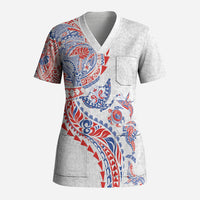 Hawaiian Kakau Tribal Sea Animals Tattoos Scrub Top Hawaii Flag Color Inspired LT03 Adult Multicolor - Polynesian Pride