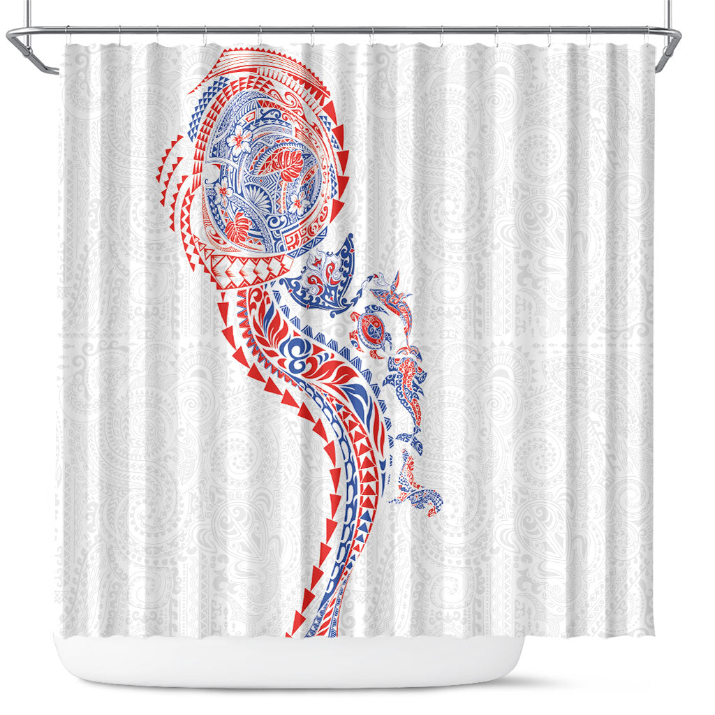 Hawaiian Kakau Tribal Sea Animals Tattoos Shower Curtain Hawaii Flag Color Inspired LT03 Multicolor - Polynesian Pride