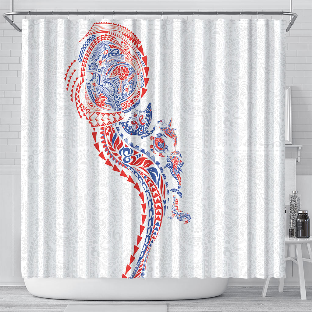 Hawaiian Kakau Tribal Sea Animals Tattoos Shower Curtain Hawaii Flag Color Inspired LT03 - Polynesian Pride