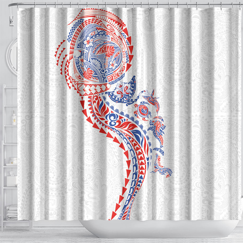 Hawaiian Kakau Tribal Sea Animals Tattoos Shower Curtain Hawaii Flag Color Inspired LT03 - Polynesian Pride